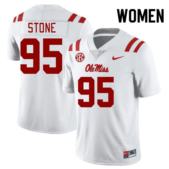Women #95 Akelo Stone Ole Miss Rebels College Football Jerseyes Stitched Sale-White